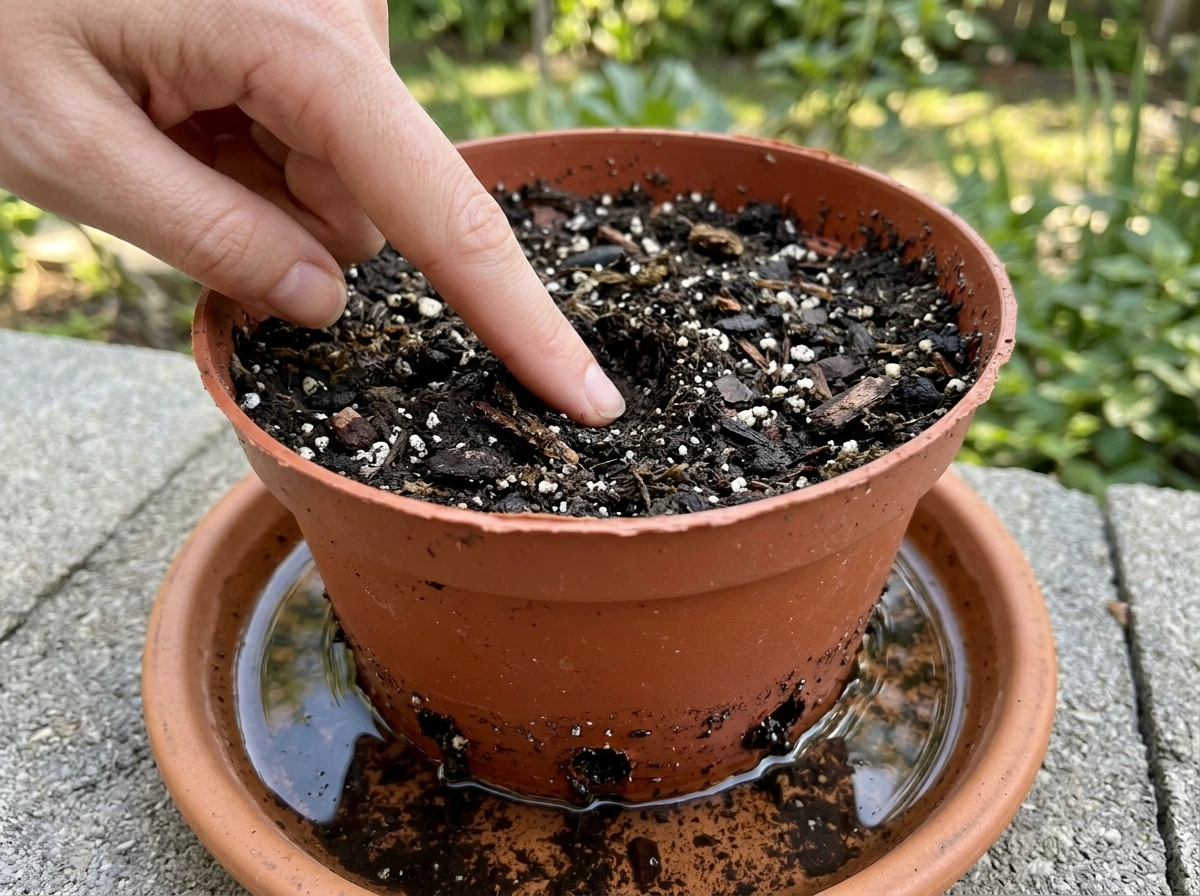 Soil and drainage test: container potting mix with perlite and holes overflowing lightly