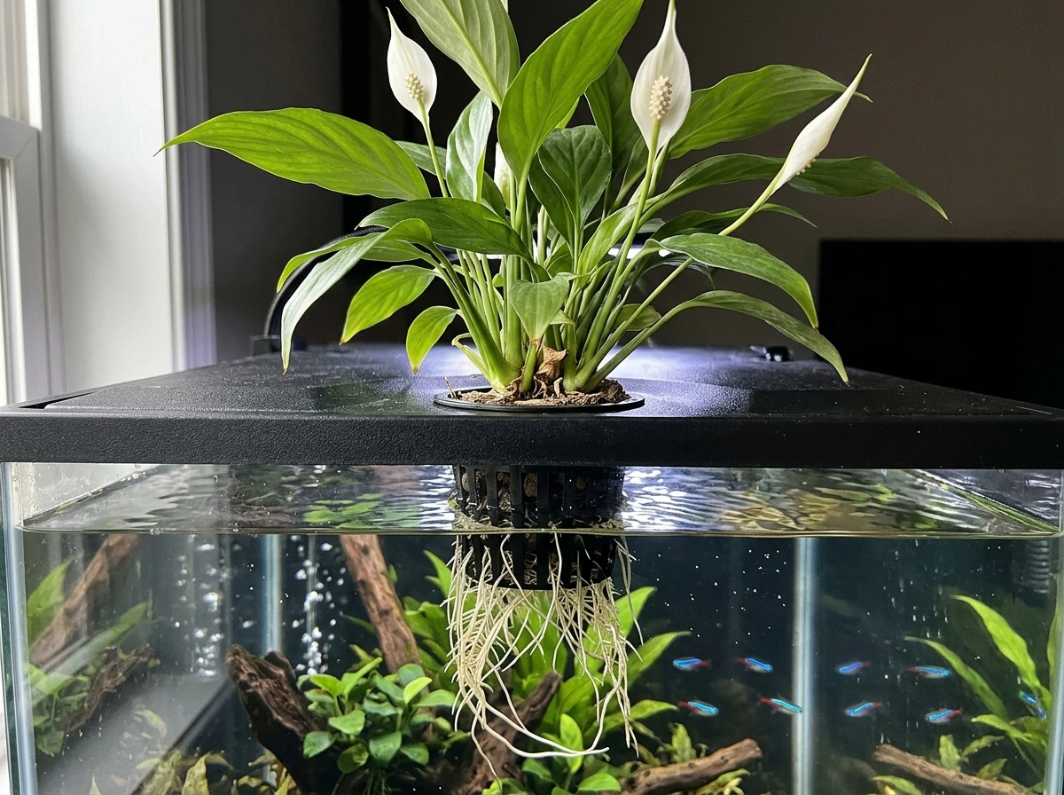 Aquarium top placement with crown staying above water surface